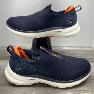 Skechers Mens GoWalk 6 Navy Orange Slip On Shoes 216202WW Wide Fit Size 8